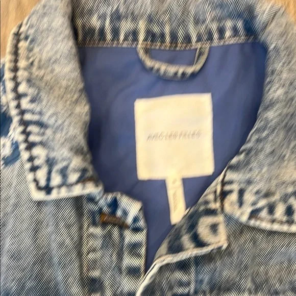 Women’s Denim Jacket with Blue Floral Sleeves - Picture 2 of 4